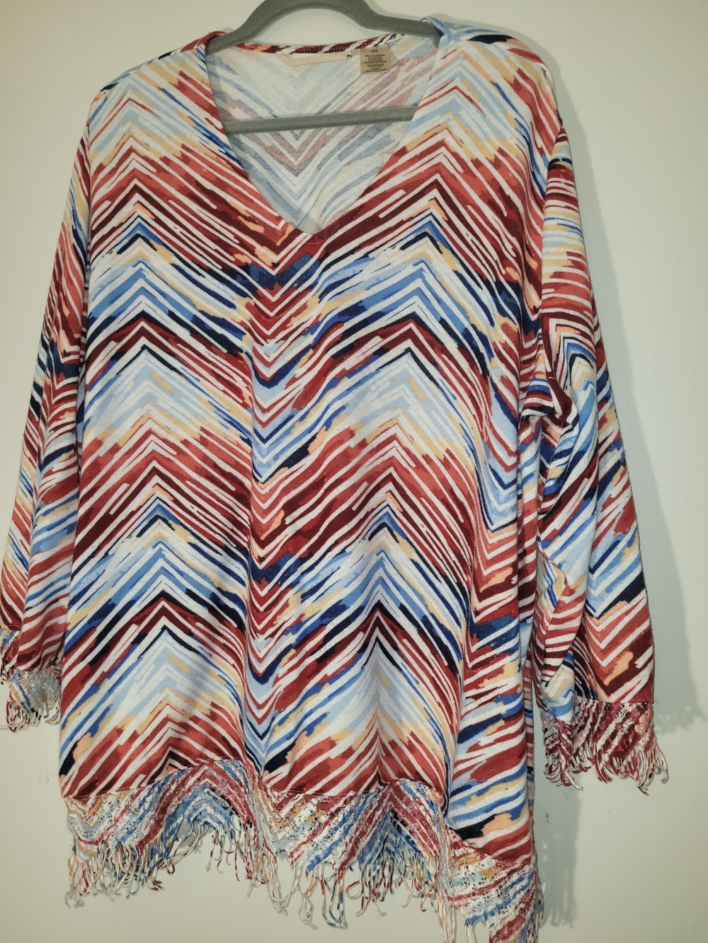 Alfred Dunner Chevron V-Neck Sweater in Red, Blue, Cream, Tan